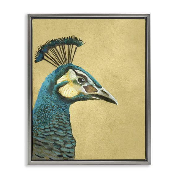 Stupell Industries Glam Peacock Looking Right Gray Floating Frame Canvas Art, 17 x 21, by Katie O'Shea