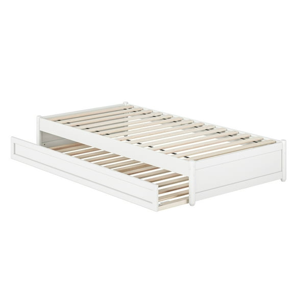 Barcelona Twin XL Solid Wood Panel Platform Bed with Twin XL Trundle in White