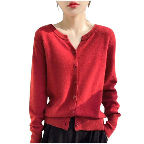 Fgnfyis Seamless Knit Cardigan for Long Sleeve Solid Color Sweater Coat Soft Cardigan Sweaters for Women for Comfortable Open Front Red L