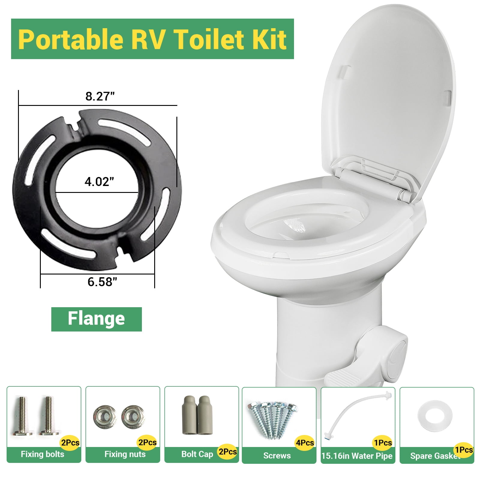 Portable RV Toilet With Pedal Flush, High Profile lightweight toilet - White