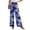 Blue, variant on Mlqidk Palazzo Pants for Women Casual Loose Fit High Waisted Pant DrawstringWide-Leg Beach Pants Summer Bohemian Floral Print Trouser with Pockets Purple L