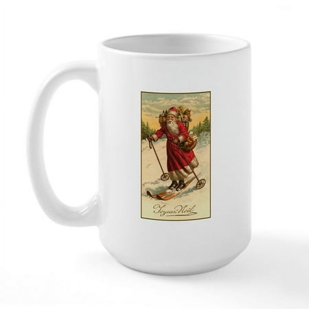 

CafePress - Victorian Skiing Santa Claus Joyeux Noel Large M - 15 oz Ceramic Large Mug