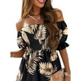 thumbnail image 3 of FASHIONWT Women Ruffle Boat Neckline Short Sleeve Mini Short Beach Print Dress, 3 of 6