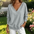 thumbnail image 2 of Loose Sweatshirts for Women Deep V Neck Long Sleeve Loose Drop Shoulder Solid Basic Pullover Tops Casual Lounge Sweatshirts, 2 of 6