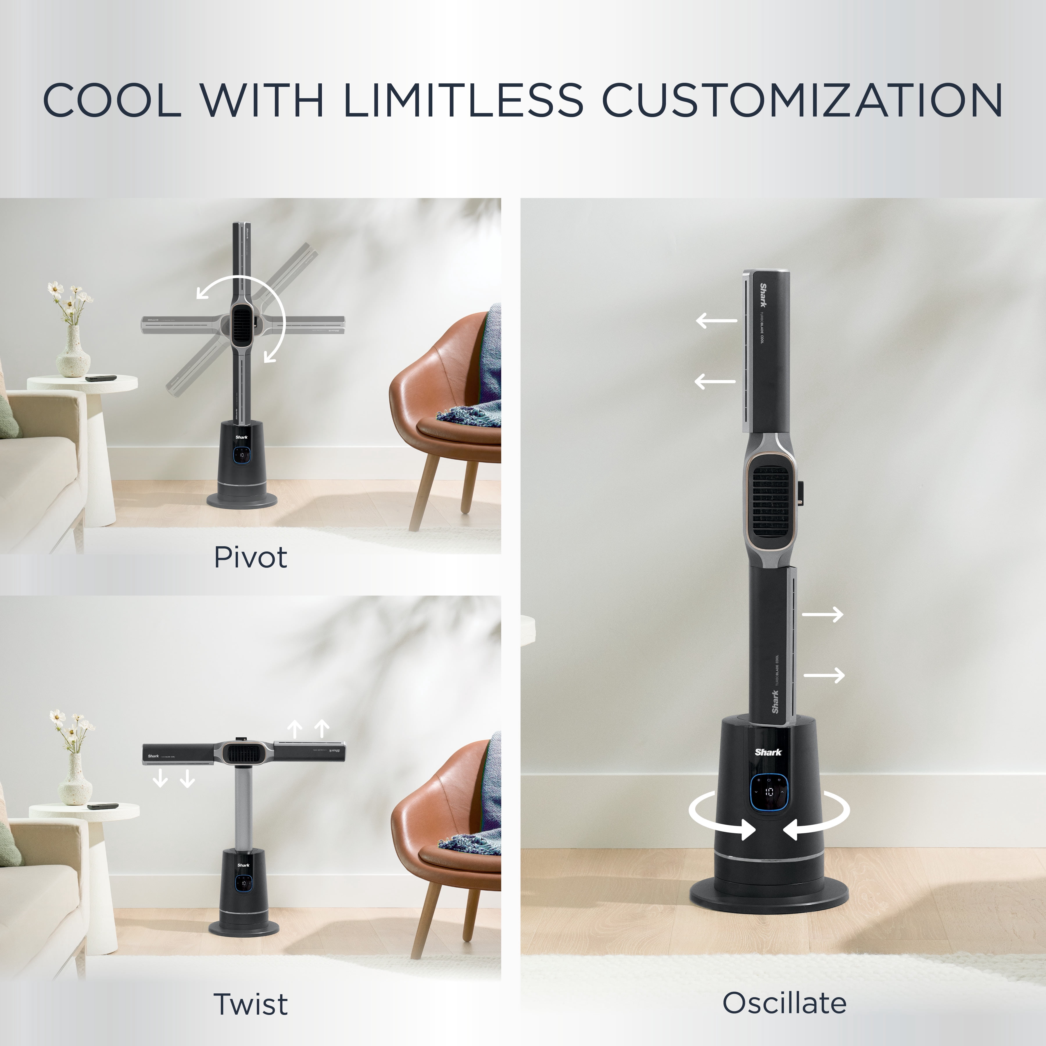 Shark TurboBlade Cool + Heat 2-in-1 Bladeless Tower Fan & Space Heater, 180° Oscillation, Customizable Year-Round Use, TH202 Charcoal