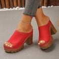 thumbnail image 2 of Rokment Women's Orthopedic Platform Walking Slides Sandals Fashion Casual Leather Peep Toe Chunky Block High Heels Dress Slip on Comfortable Heeled Walking Slippers Summer Red Size 9.5, 2 of 6