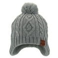 thumbnail image 2 of Unisex Kids' Cable Knit Beanie Boys Girls Fall Winter Fleece Lined Earflap Hat Fuzzy Casual Warm Knit Cap, 2 of 7