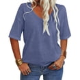thumbnail image 5 of Women's Summer V-neck Solid Color Half Sleeve Match Simple Casual T-shirt Tops, 5 of 5
