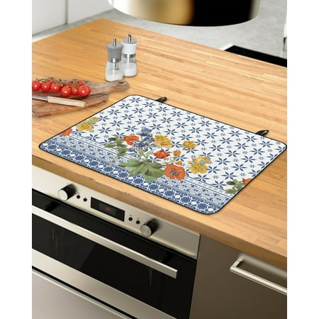 

Vintage Botanical Stove Top Covers for Electric Stove Heat Insulation Fireproof Glass Cooktop Cover Counter Top Glass Stove Cover 36 x21 Blue Geometric Yellow Red Spring Floral