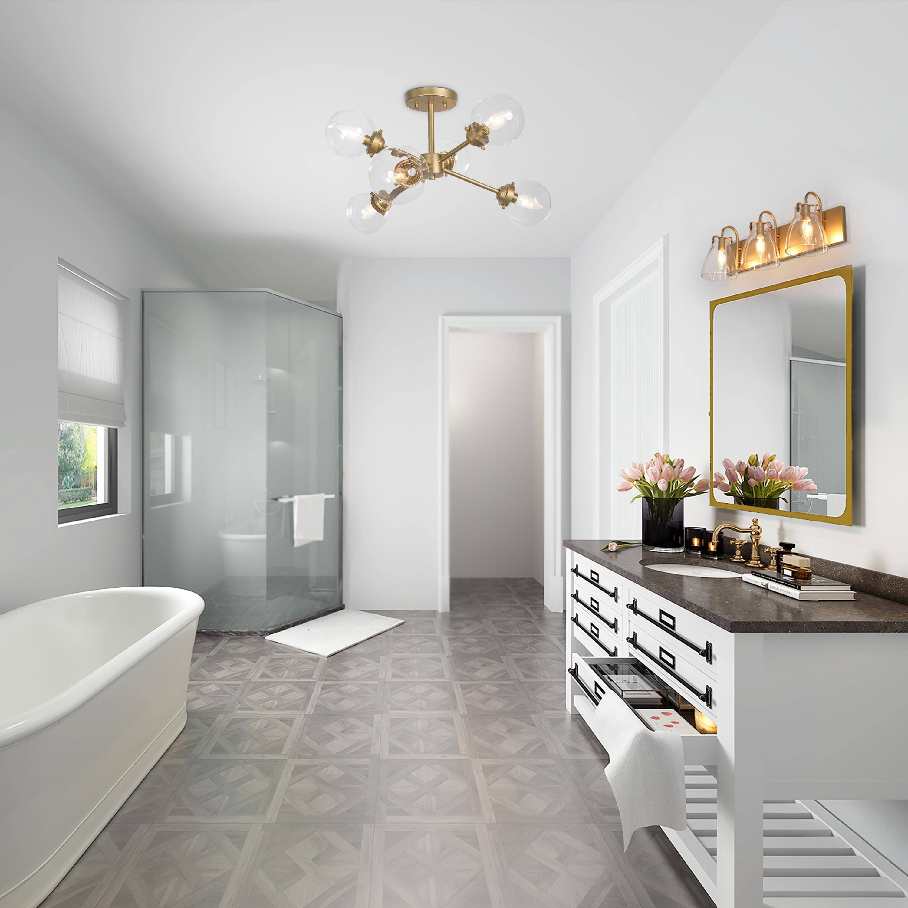 LNC Gold 3-Light Bathroom Vanity Light with Clear Glass Bell Shades, Dimmable