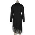 thumbnail image 7 of Women's Dress Long Sleeve Solid Color Western Suede Fringe Slim Fit Boho Chic Midi Dress for Spring Fall Casual,Black,L, 7 of 7