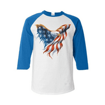 MmF - Mens Raglan Sleeve Baseball T-Shirts, up to Size 3XL - American Flag 4th of July