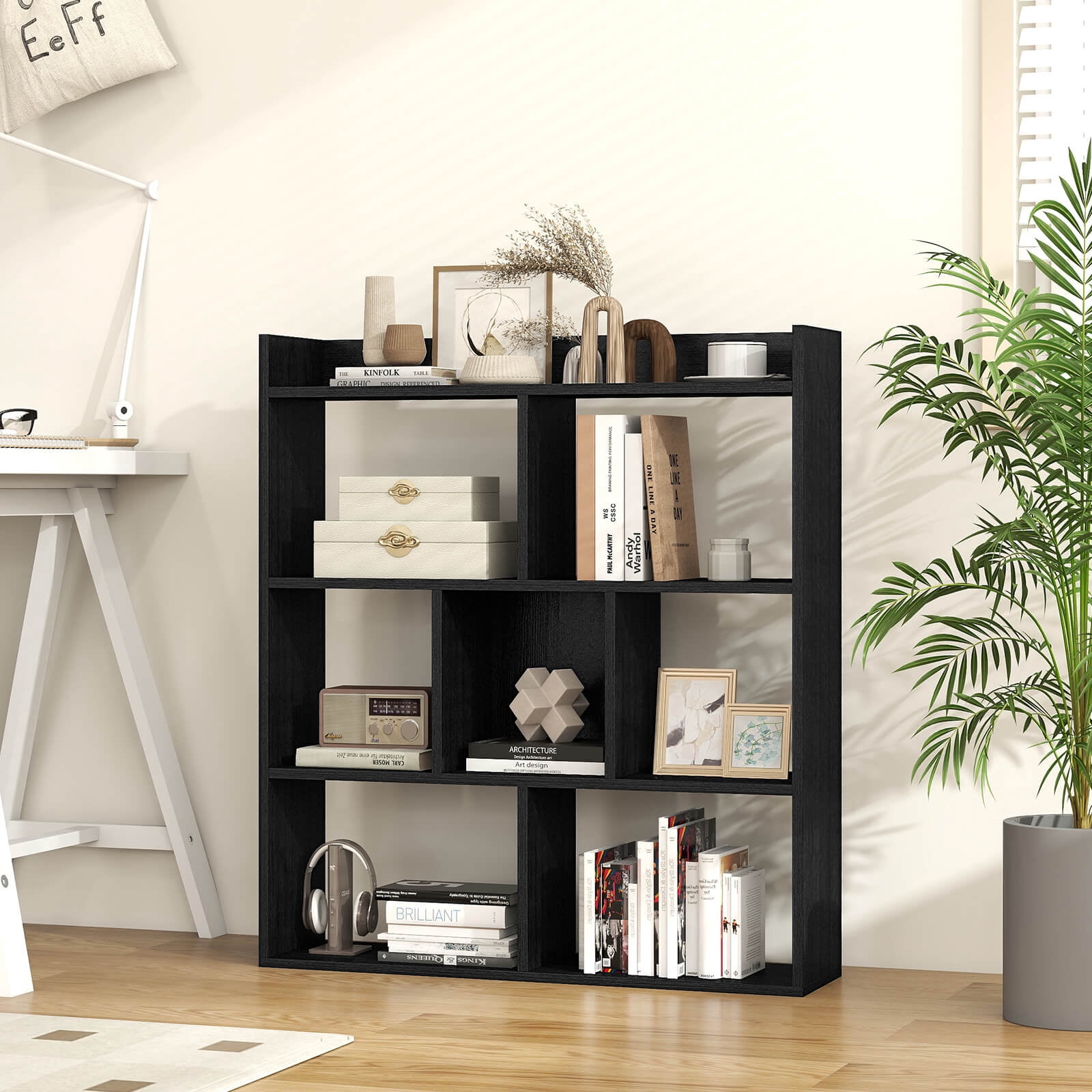 Costway 2 PCS 7-cube Bookcase Open Storage Shelf with Anti-tipping Kits for Living Room Black