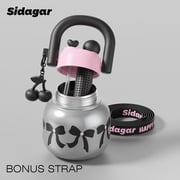 Sidagar 22 oz Cute Insulated Stainless Steel Water Bottle with Straw and Carry Handle, Leakproof, Black Bow Pattern