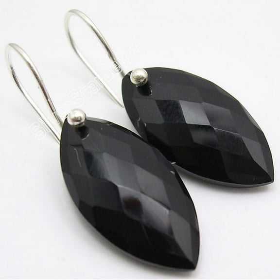 SilverStarJewel 925 Sterling Silver Classic Black Onyx Designer Latest Style Earrings 1.3 Inch