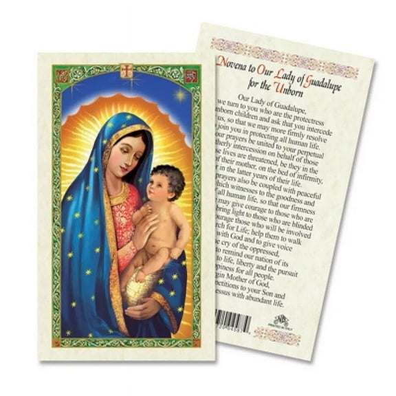 Novena to Our Lady of Guadalupe for the Unborn 2-Sided Laminated Prayer Cards English, Pack of 25
