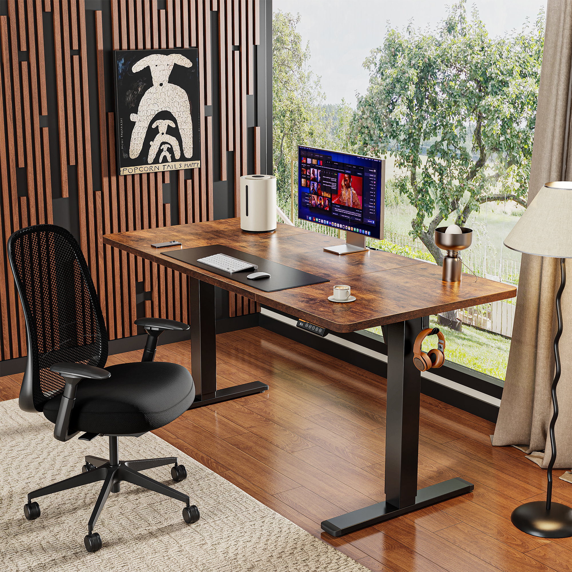 Amadwell 55 Inch Electric Standing Desk, Rustic Brown photo 2