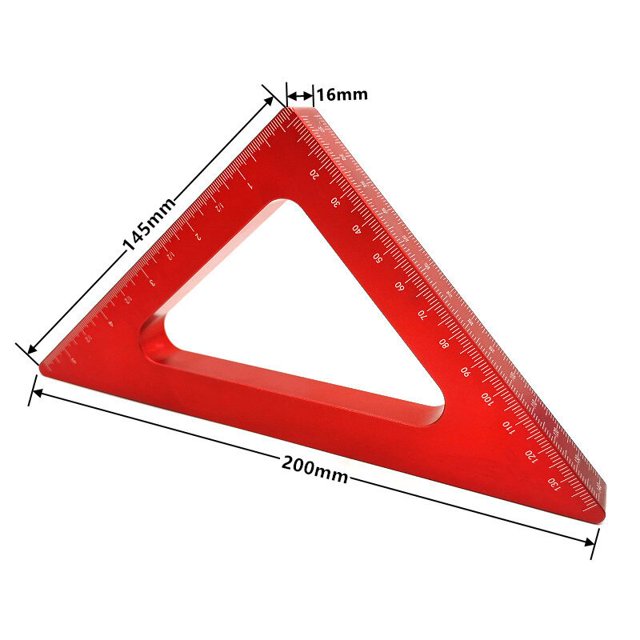 Regla de ángulo de aleación de aluminio de 45 grados, regla triangular métrica de pulgadas, herramientas de medición cuadradas de carpintería de taller de carpintero Fivean unisex