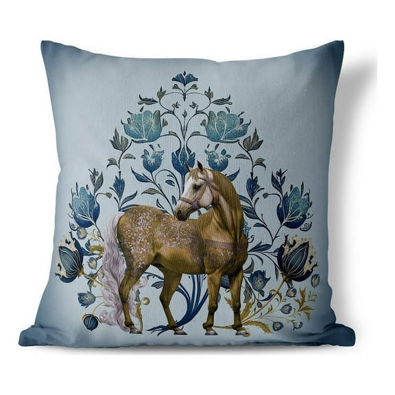 Springtime Horse Throw Pillow in Blue 16x16
