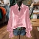 thumbnail image 1 of Karight Women's Velvet Button-Down Blouse Lantern Sleeves Lapel Neck Tunic Renaissance Elegance Loose Fit Ruffle Dressy Casual Top, 1 of 5