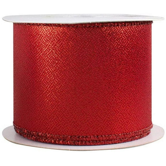Metallic Red Wired Christmas Ribbon - 2 1/2 inch x 10 Yards, Double Sided, Memorial Day, 4th of July, Valentine's Day, Wreath