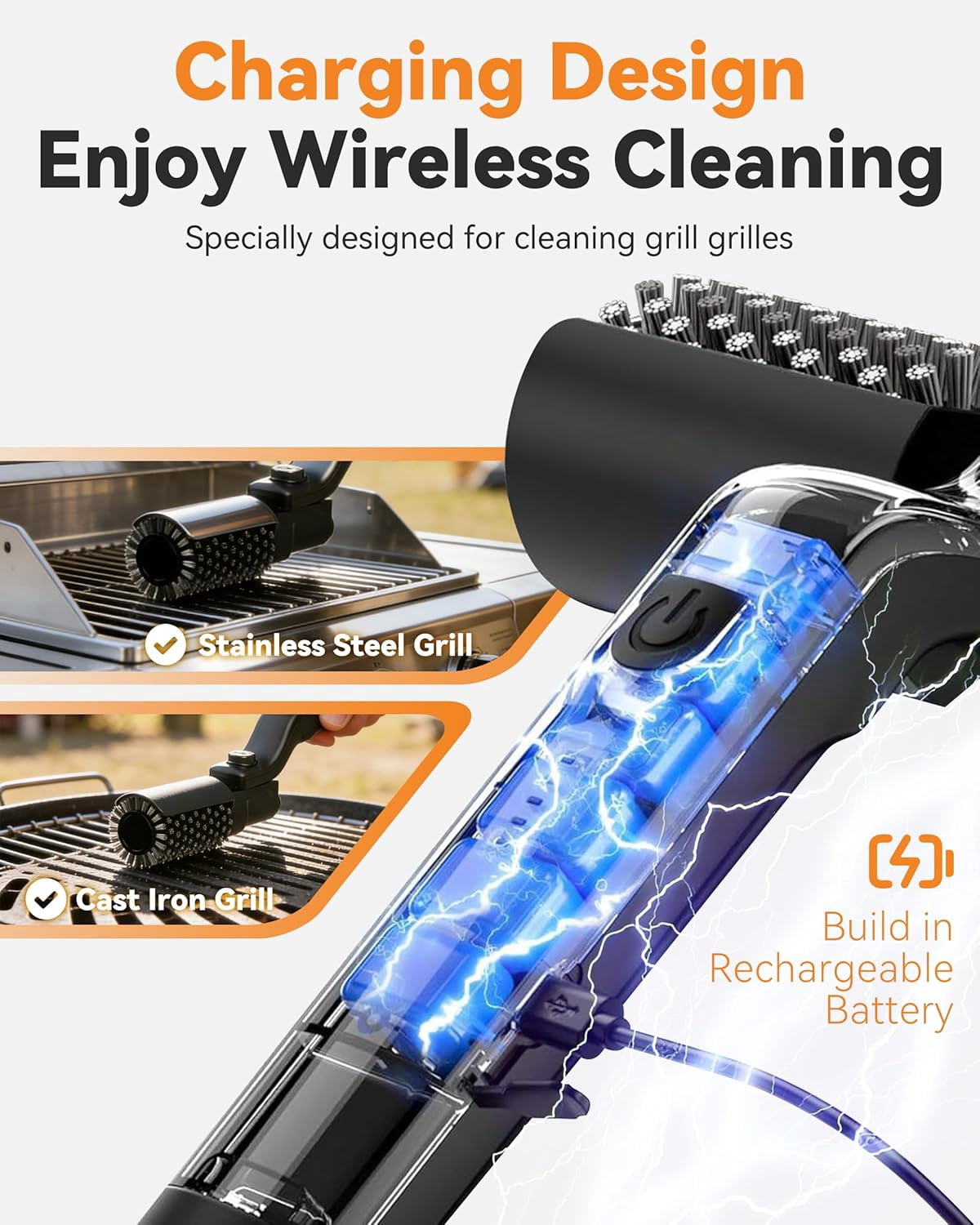 Electric with 3-Speeds, 2026 Upgraded Angle Adjust Cordless Rotary BBQ Grill Cleaning Brush for Burnt-On Grease, 20kg Max Torque, Heavy‑Duty Steel Bristles
