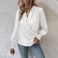 thumbnail image 5 of V Neck T Shirts for Women, Elegant V Neck Balloon Sleeve Solid Color Polyester Shirt, White S, 5 of 7