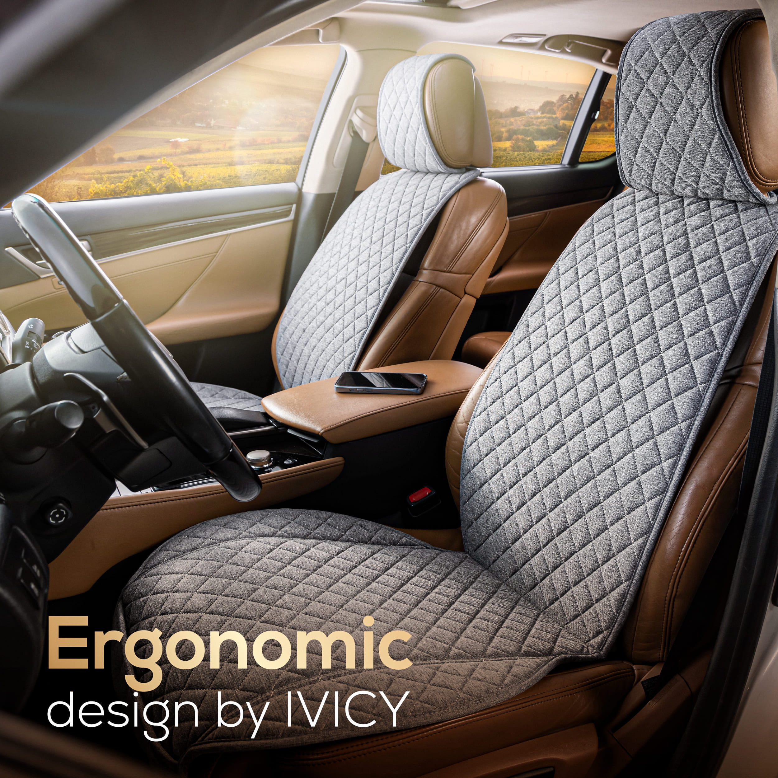 IVICY Faux Linen Front Car Seat Cover – Durable, Non-Slip Seat Protector for Cars – 1 Unit,  Gray