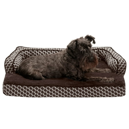 UPC: 0842229107098 | FurHaven Pet Products Plush & Decor Comfy Couch Cooling Gel Top Short Sided Sofa Pet Bed for Dogs & Cats – Diamond Brown  Medium