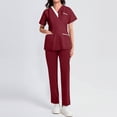 thumbnail image 5 of Minjewel Women's Fashion V-Neck Short Sleeve Scrubs for Women with Pockets, Stylish & Functional Scrub Set for Healthcare Professionals,Red XL, 5 of 6