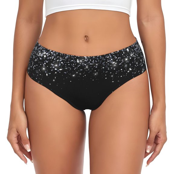 Womens Underwear - Silver Glitter1 No Show Seamless Underwear for Women, Stretch Women's Panties, Hipster Soft Comfort Ladies Panties Bikini Underwear Briefs