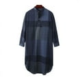 thumbnail image 3 of Men's Vintage Plaid Print Kaftan Robe Long Sleeve Lapel Loose Midi Shirt, 3 of 4