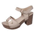 thumbnail image 6 of Platform Heels for Women Comfy Arch Support Open Toe Heeled Sandals Trendy Metal Decor Splice Leather Summer Dress Pumps Shoes Beige Size 8.5, 6 of 7