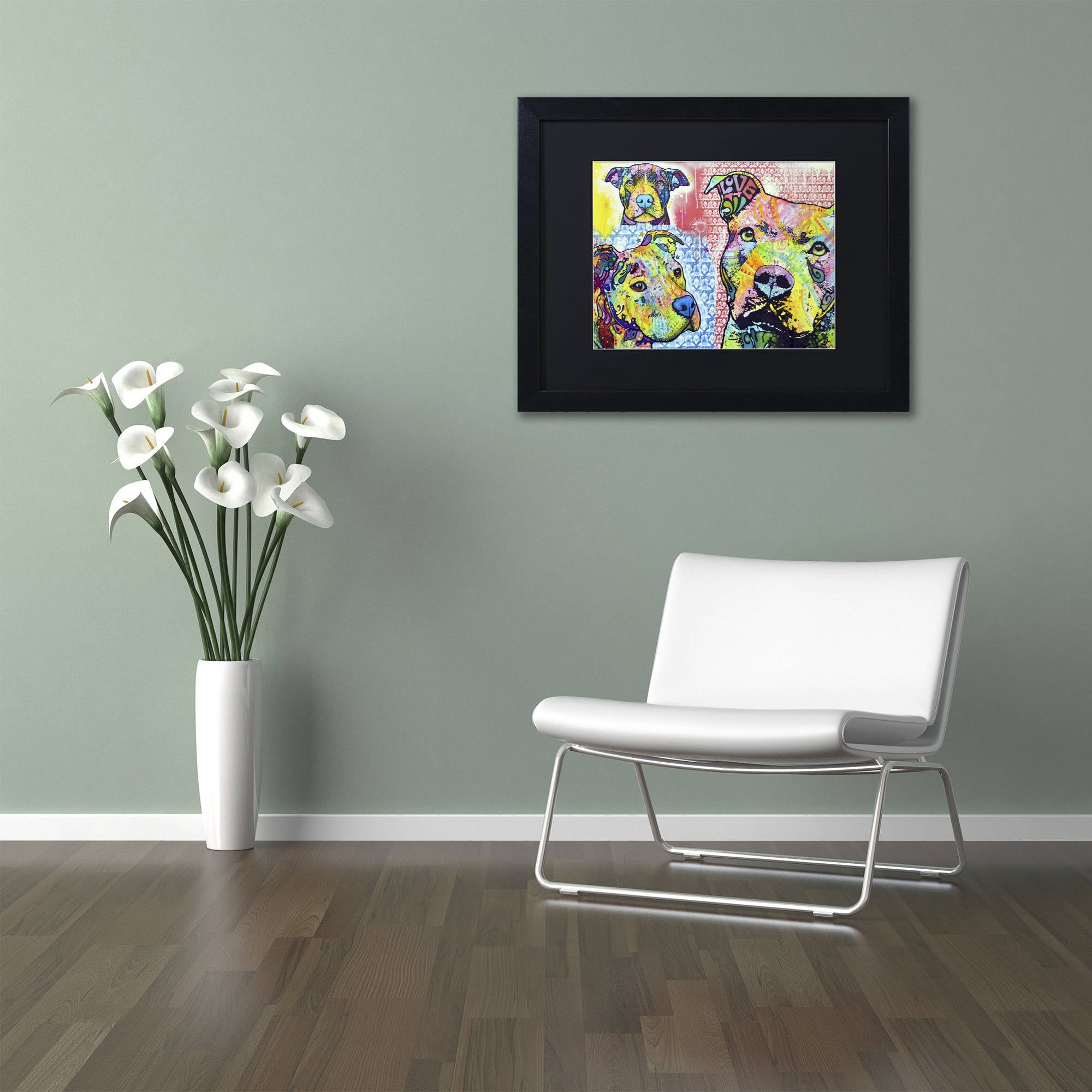 Trademark Fine Art "Thoughtful Pit Bull Part 3" Canvas Art by Dean Russo, Black Matte, Black Frame