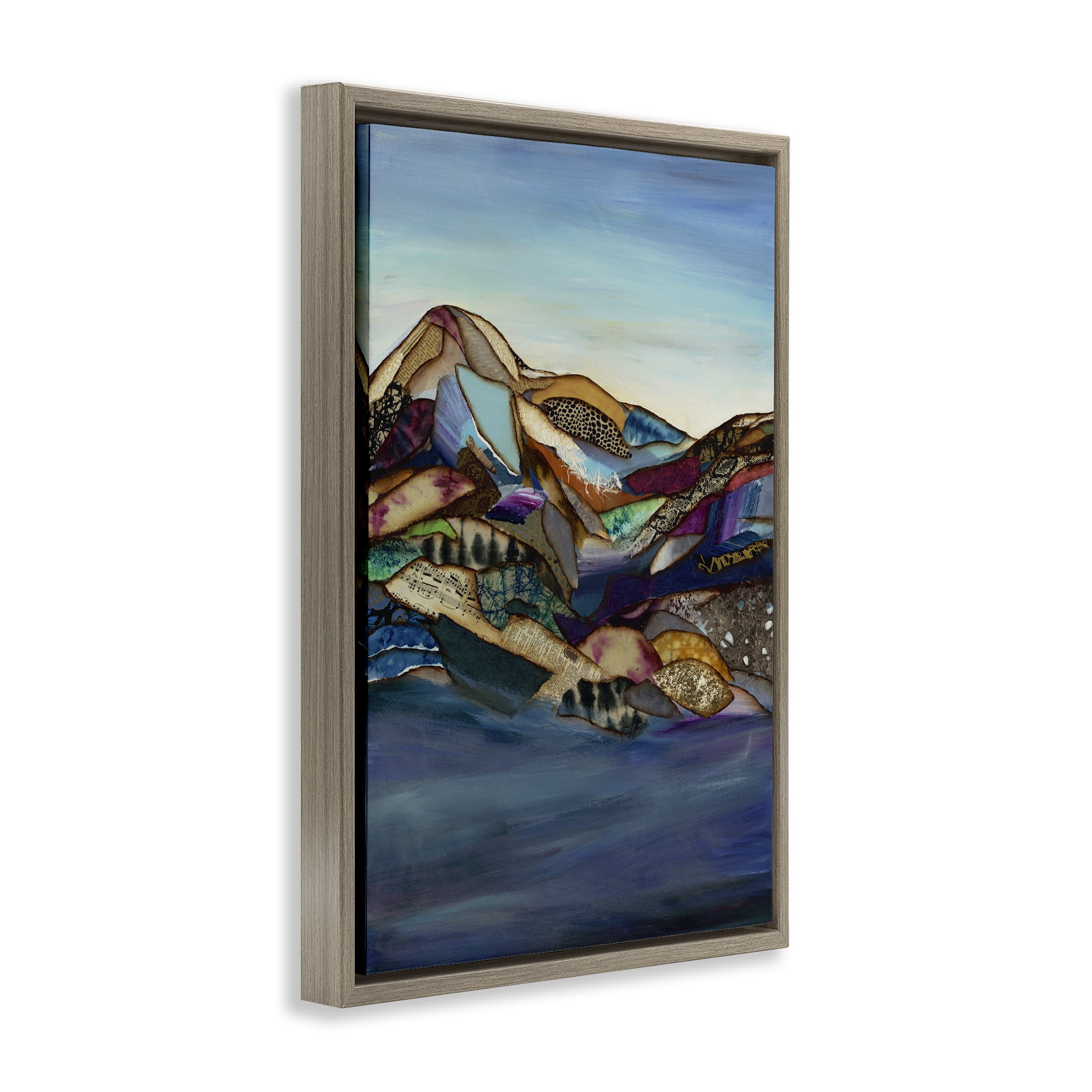 Stupell Industries Patchwork Collaged Mountains Brown Framed Floater Canvas Wall Art, design by Van Horne-Borcherding