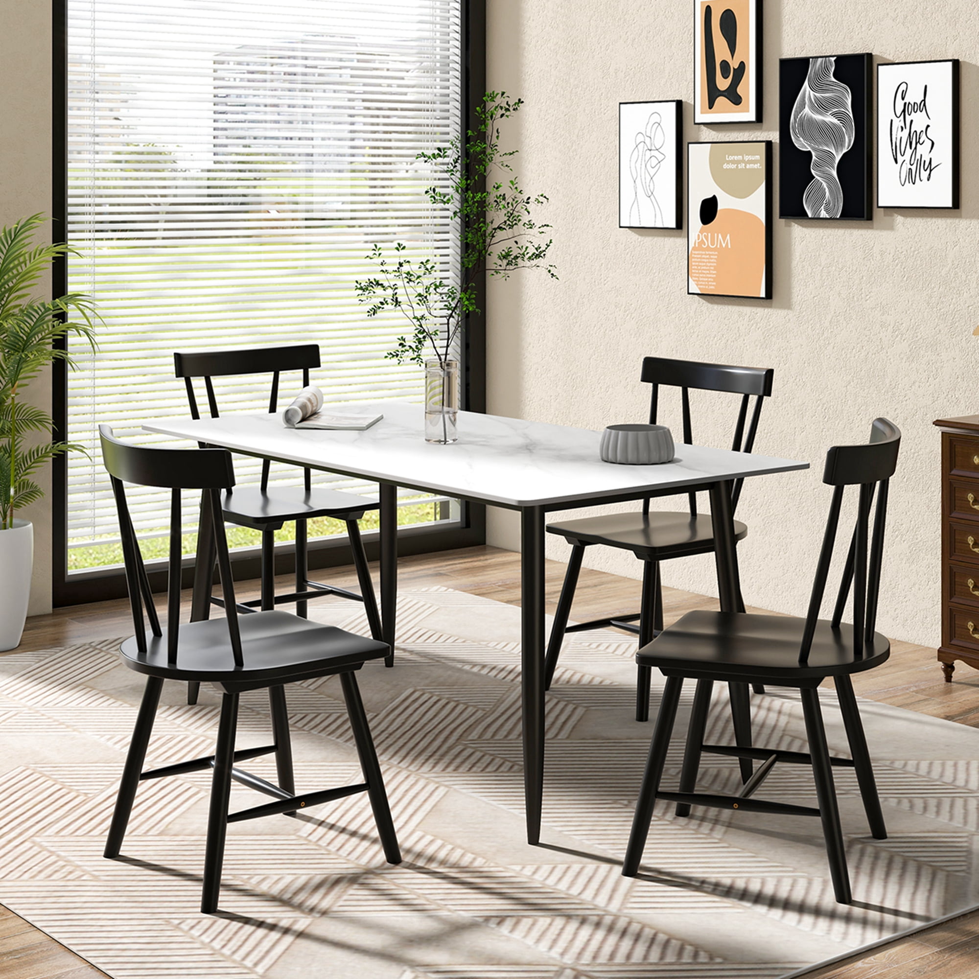 Costway Windsor Rubber Wood Dining Chairs, Black (Set of 2)
