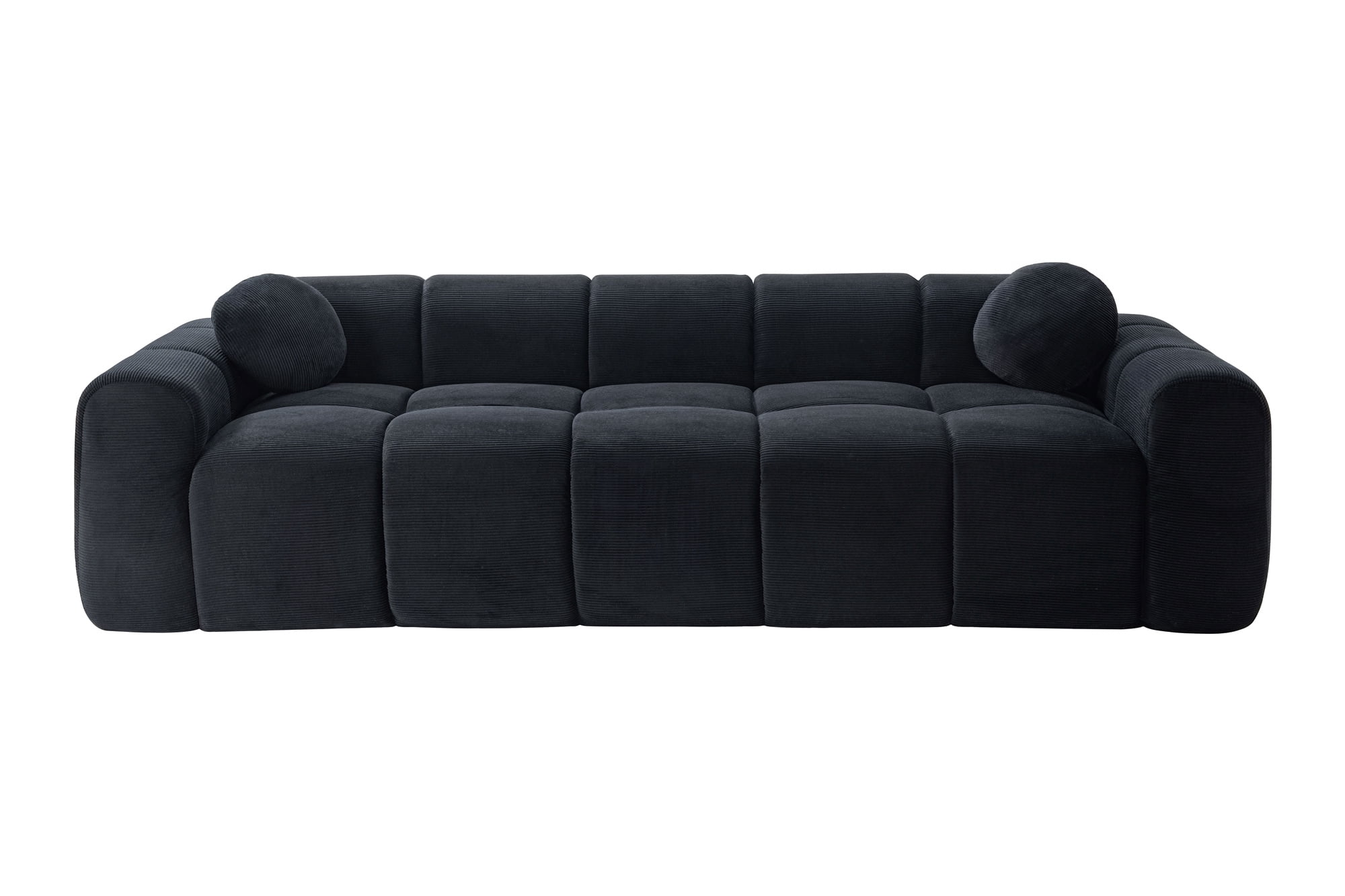 Aukfa 99" Oversized Cloud Sofa Boneless Couch 4-Seater Tufted Upholstered Sofa for Living Room, 2 Pillows, Corduroy, Black
