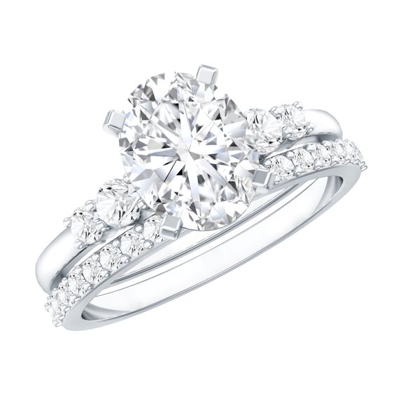 Rosec Jewels Oval Moissanite Wedding Rings Set with Band - 7x9 MM - D-VS1 Quality Certified, 925 Sterling Silver, US 4.00