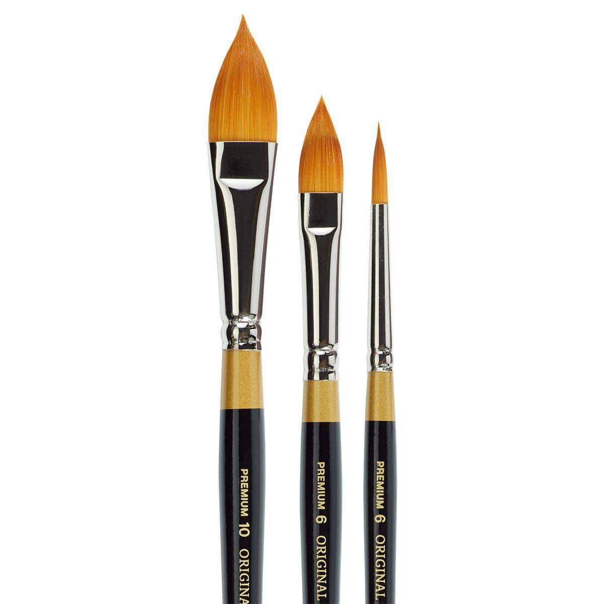 KINGART Original Gold Oval and Round Floral Petal Series, Premium Golden Taklon Multimedia Artist Brushes, Set of 3