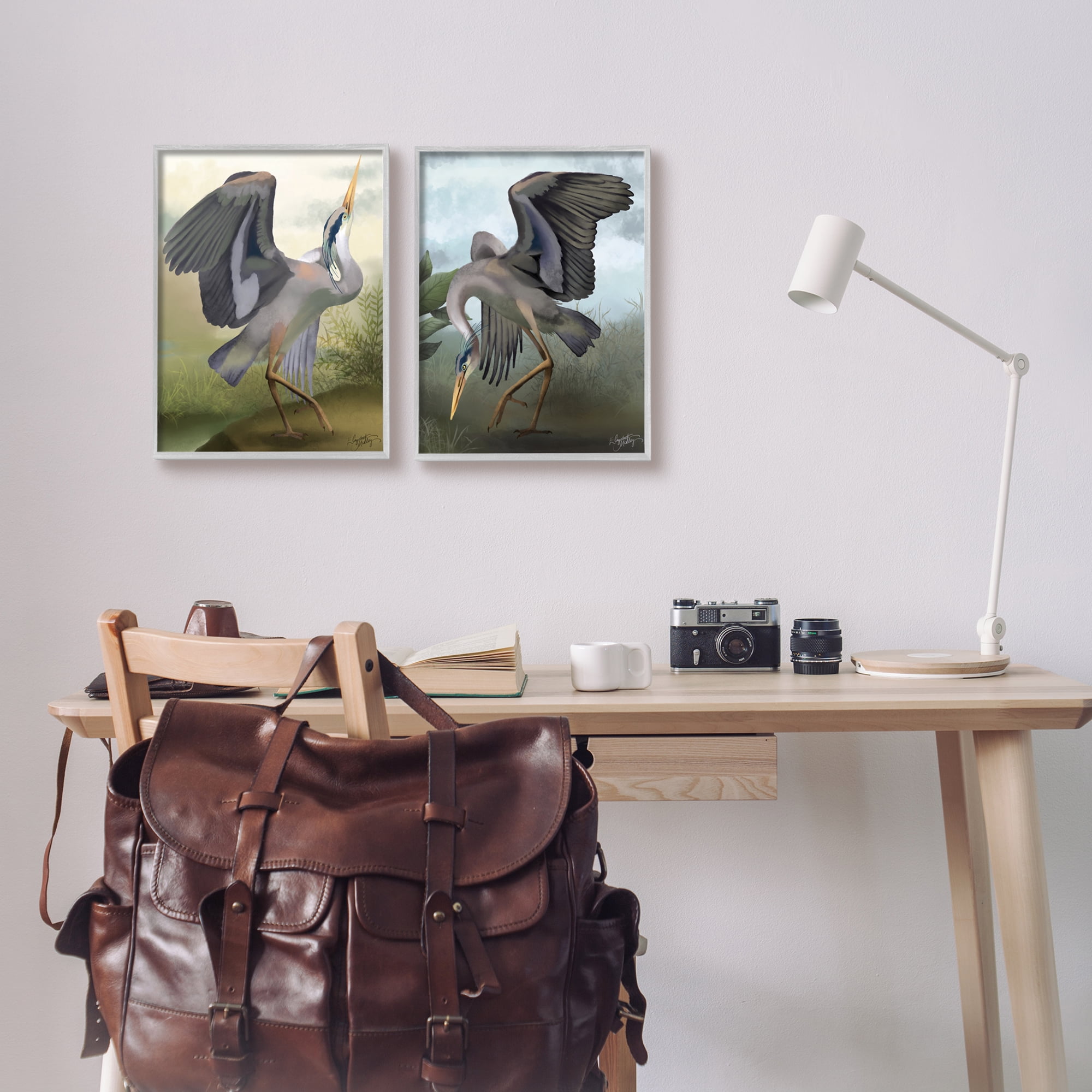 Stupell Industries Crane Dance Landscapes Animals & Insects Painting Gray Framed Art Print Wall Art, 11 x 14