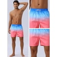 thumbnail image 4 of DARING DIVA Men's Contrast Color Gradient Summer Drawstring Beach Shorts 30 Blue Red, 4 of 6