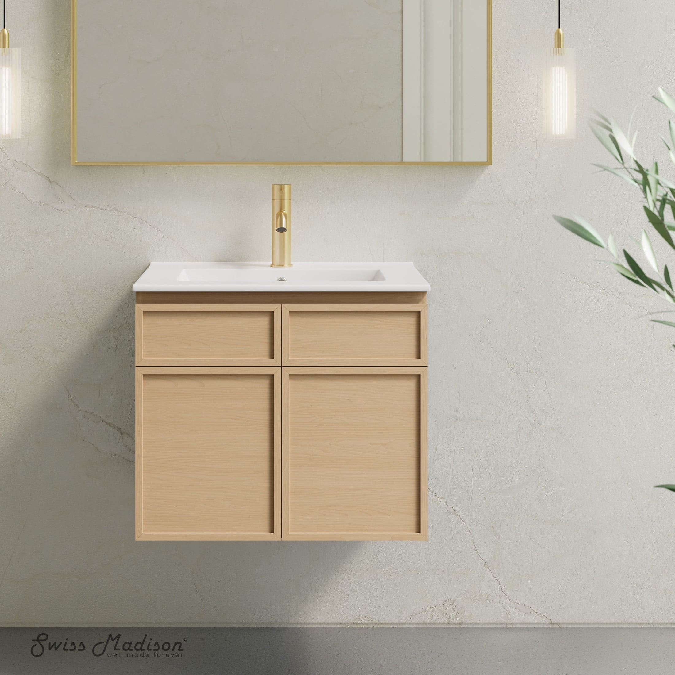 St. Tropez 24" Wall-Mounted Bathroom Vanity in Natural Oak with Sink Top