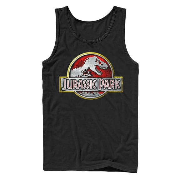 Men's Jurassic Park Chrome Logo Tank Top Black 2X Large