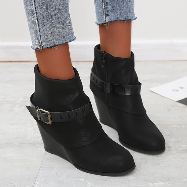 Botas de tacón alto para mujer, informales, con cordones, cremallera, Color sólido Wmkox8yii hfjk463