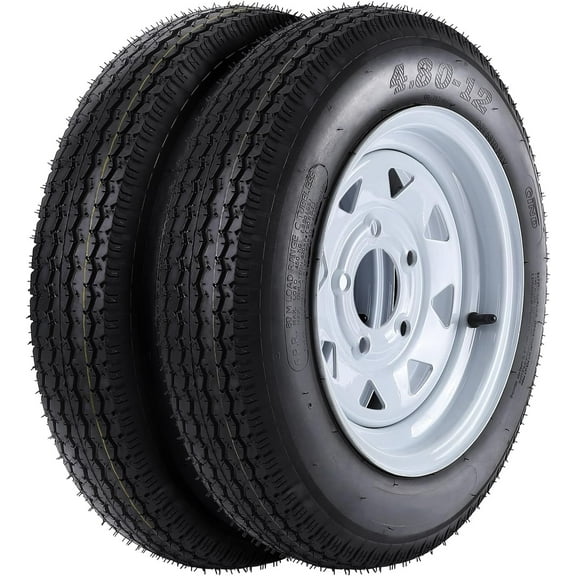 2 Pack 480-12 4.80x12 4.80-12 4.8-12 Trailer Tires with 12'' Rims, 5 Lug on 4.5'', Load Range C 6PR