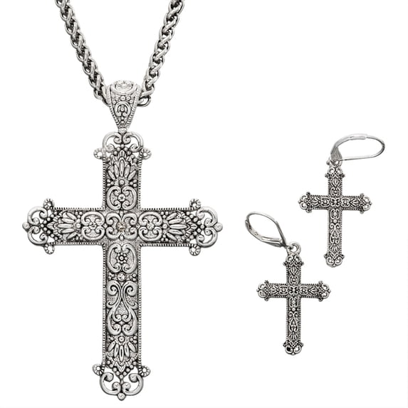 Ornate Cross with Earrings Set