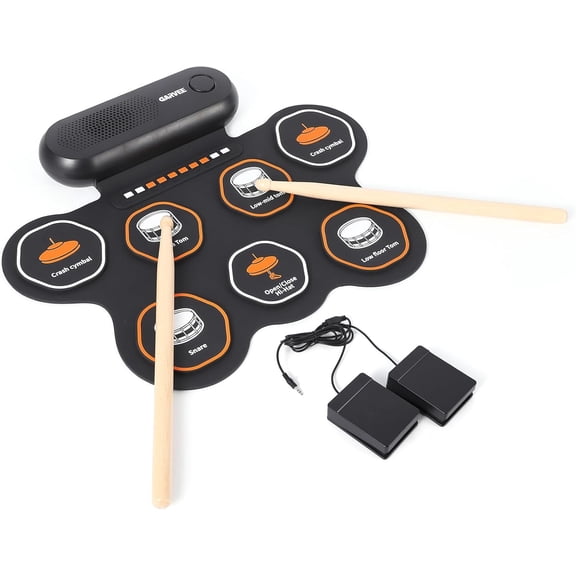 Electronic Drum Set, 7-Drum Roll-Up Practice Pad Kit with Built-In Speaker, Drum Pedals & Sticks, Portable Electric Drum Machine for Beginners