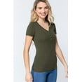 thumbnail image 4 of Saronite Basics V Neck Short Sleeve Henley Knit Shirt Top, True Olive (Women's), 4 of 4