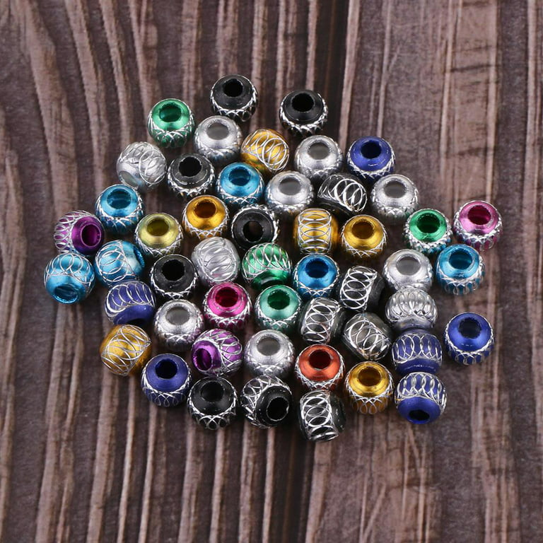 50pcs Assorted Color Aluminum Beads with Carved Pattern Large Hole Jewelry Findings for Bracelets Making Beading Supplies (6/8/10/12mm) 10mm, Women's