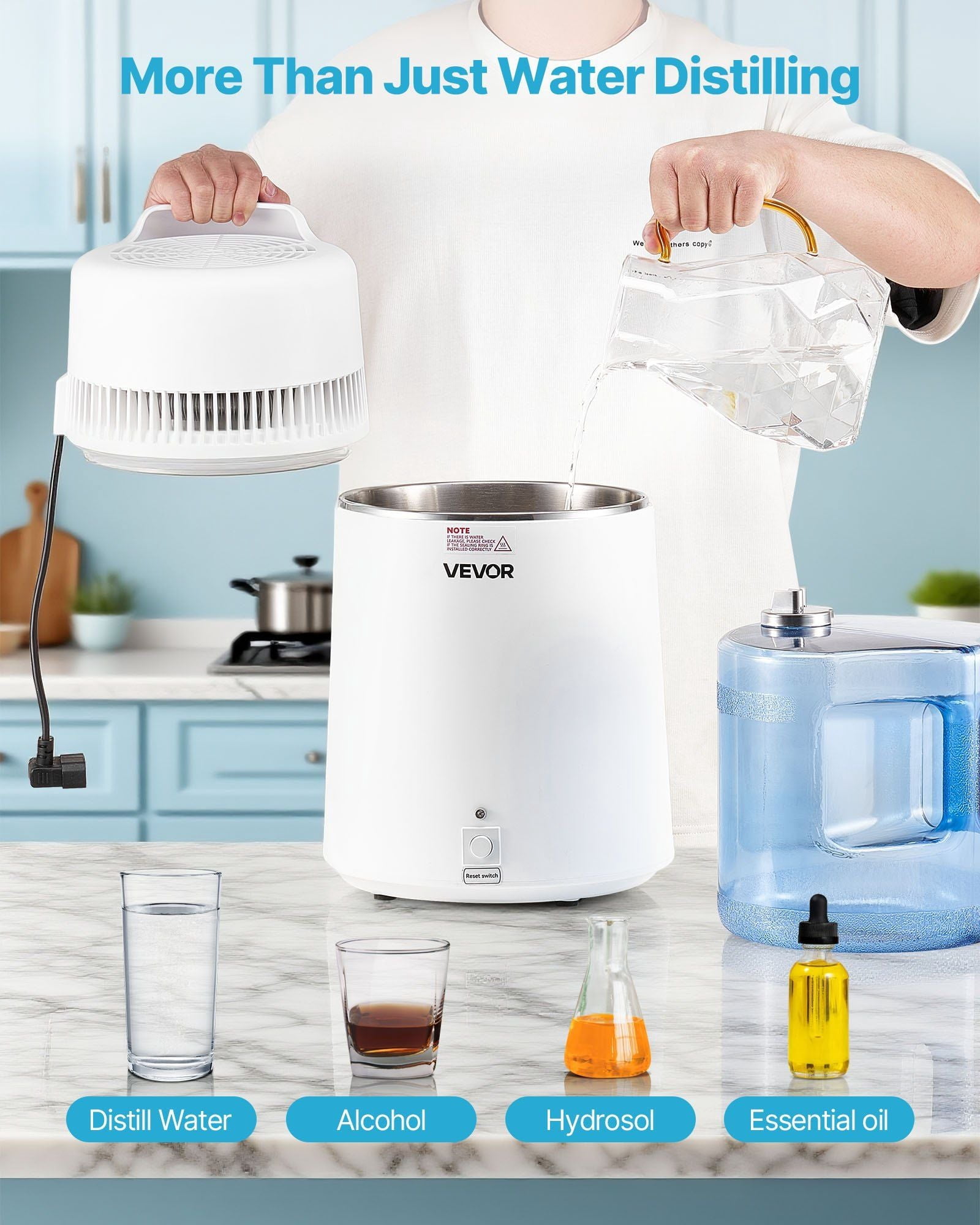 6L Water Distiller Home Countertop Purifier Machine 900W Plastic Stainless Steel
